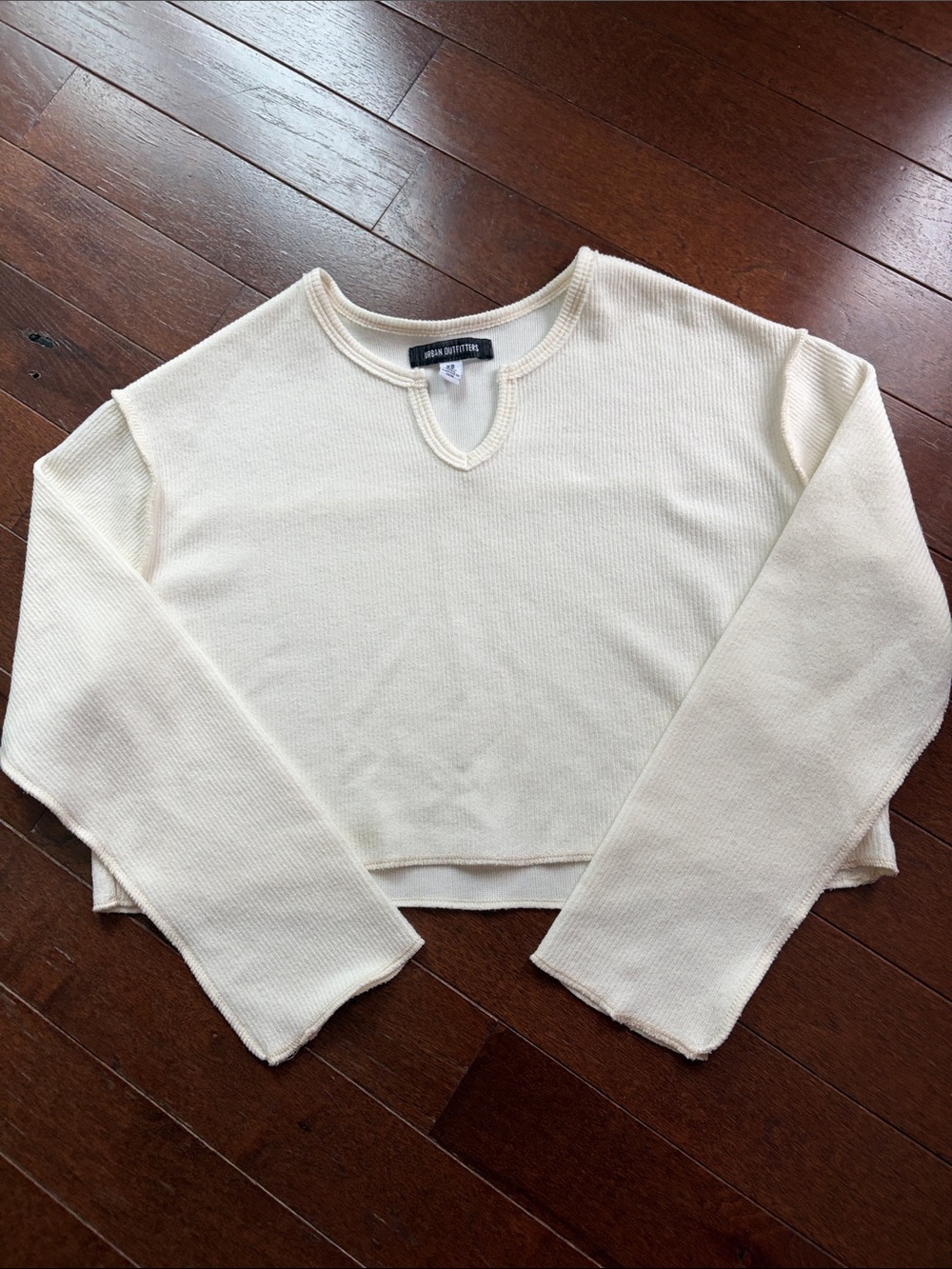 Urban Outfitters Cream Notch-Neck Ribbed Cropped Sweater